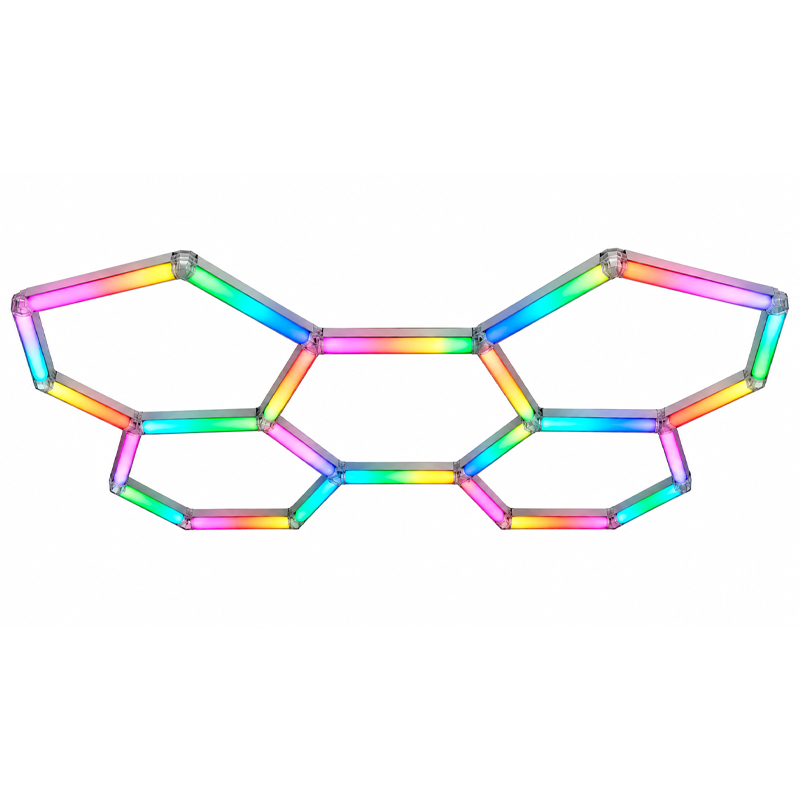 LÁMPARA 5 HEXAGONALES 168W LUZ RGB MULTICOLOR 2.40 ANCHO X 1.50 DE LARGO
